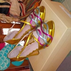 Women's Gold Strappy Heels